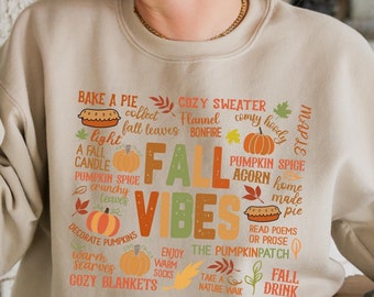 Fall Vibes Pumpkin Sweatshirt | Vintage Autumn Shirt | Thanksgiving Holiday T-shirt Festive Season Tee