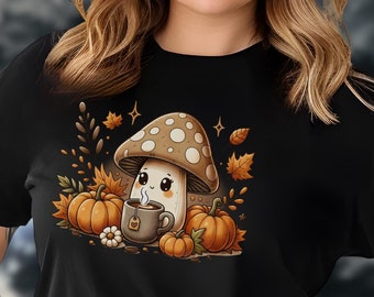 Mushroom Tea Pumpkin T-Shirt: Spooky Boho Autumn Tee