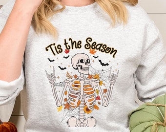 Funny Fall Skeleton Sweatshirt: Autumn Vibes, Plus Size