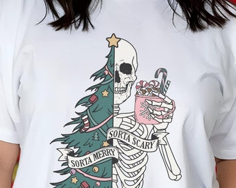 Sorta Merry Sorta Scary Christmas T-Shirt: Spooky Holiday Tee