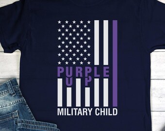 Purple Up T-shirt For Military Kids Awareness Shirt Military Child Purple Up Month Attention American Flag Armed Services Children Tshirt