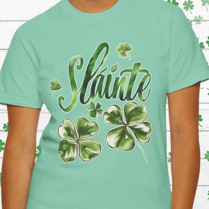 St Patricks Day Shirt Celebrate Lucky Irish Holiday Salute Cheers T-shirt Slainte 4 Leaf Clover Tshirt
