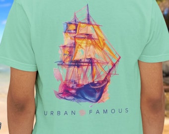 Sailing Ship Comfort Colors Pocket Shirt UrbanFamous Custom Summer Pirate Ship Life T-shirt Trendy Vacation Beach Tshirt