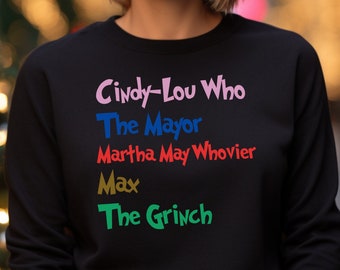 Grinch Character T-shirt Minimalist Cindy-Lou, Max, Martha May, Whoville Grinch that Stole Christmas Shirt