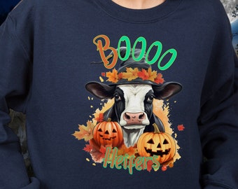 Boo Heifers Halloween Cow Sweatshirt Cute Highland Cow Shirt Western Halloween Shirt Fall Clothes Ghost Cow Shirt
