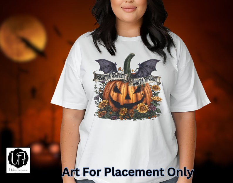 Sorta Sweet Sorta Spooky PNG Halloween Pumpkin and Wildflowers Instant Download for Shirts, Decorating Invitations, Kids Crafts
