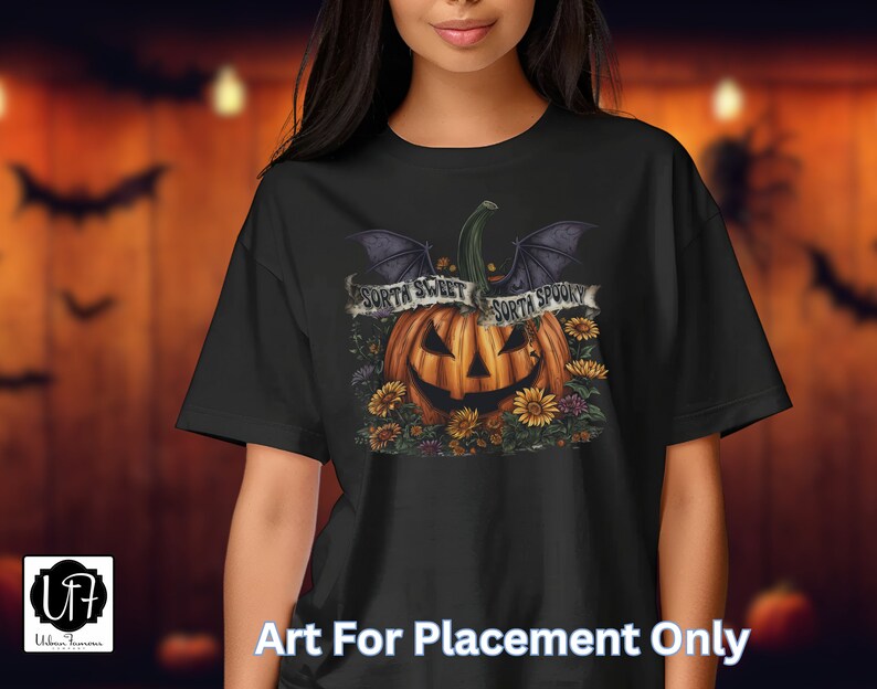 Sorta Sweet Sorta Spooky PNG Halloween Pumpkin and Wildflowers Instant Download for Shirts, Decorating Invitations, Kids Crafts