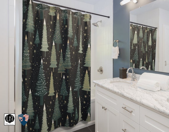 Christmas Trees Shower Curtain Holiday Bathroom Decor Festive Home Decorations Housewarming Gift  Vibe