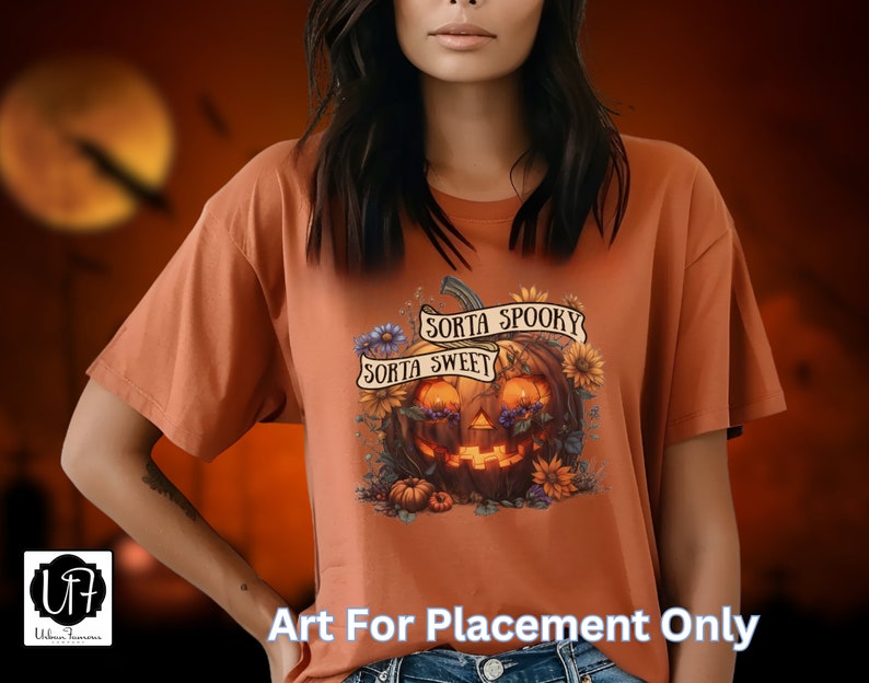Sorta Sweet Sorta Spooky PNG Halloween Pumpkin and Wildflowers Instant Download for Shirts, Decorating Invitations, Kids Crafts