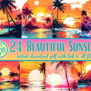 Beautiful Tropical Sunsets PNG Instant Download Files for Sublimation Designs Summer Watercolor Classic Sunset T-shirt Gifts