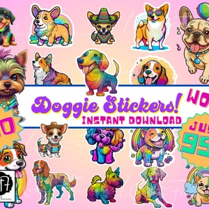 Cute Doggie Stickers Instant Download for Digital Planners, Decorating Invitations or Kids Crafts