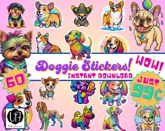 Cute Doggie Stickers Instant Download for Digital Planners, Decorating Invitations or Kids Crafts