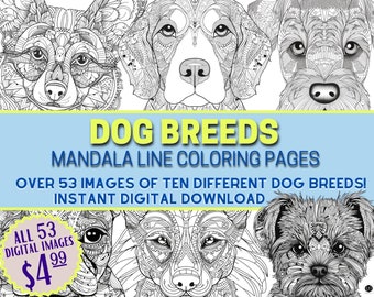 Dog Breeds Animal Coloring Pages Instant Download Printable Art Intricate Designs Mandala Style 53 Doggie Coloring Pages Trip Activities