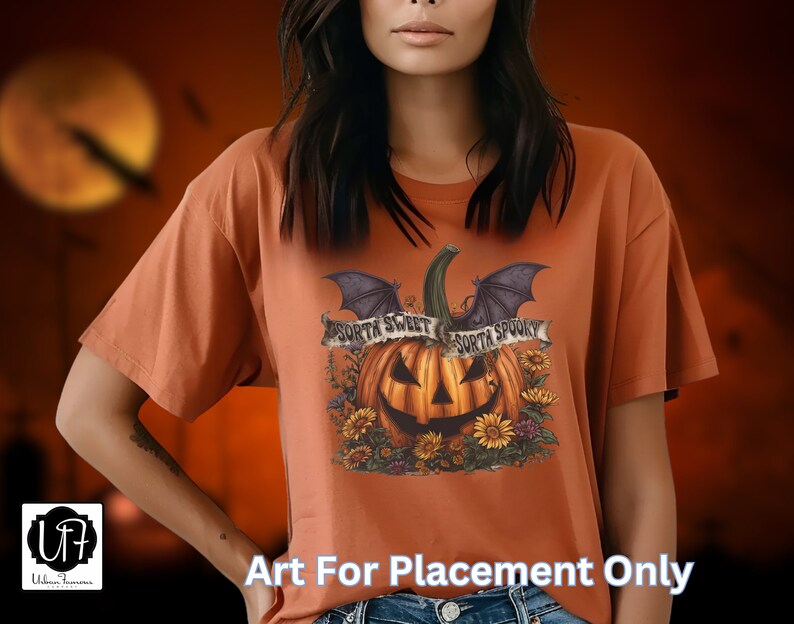 Sorta Sweet Sorta Spooky PNG Halloween Pumpkin and Wildflowers Instant Download for Shirts, Decorating Invitations, Kids Crafts