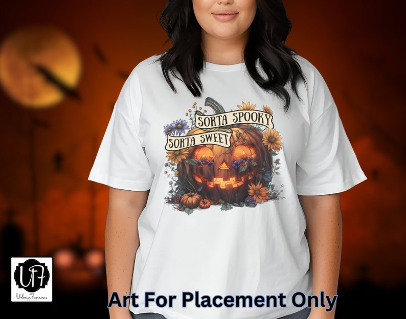 Sorta Sweet Sorta Spooky PNG Halloween Pumpkin and Wildflowers Instant Download for Shirts, Decorating Invitations, Kids Crafts