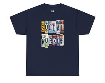 Social Worker Tag Letters Unisex Heavy Cotton Tshirt Vintage License Plate Letters Shirt