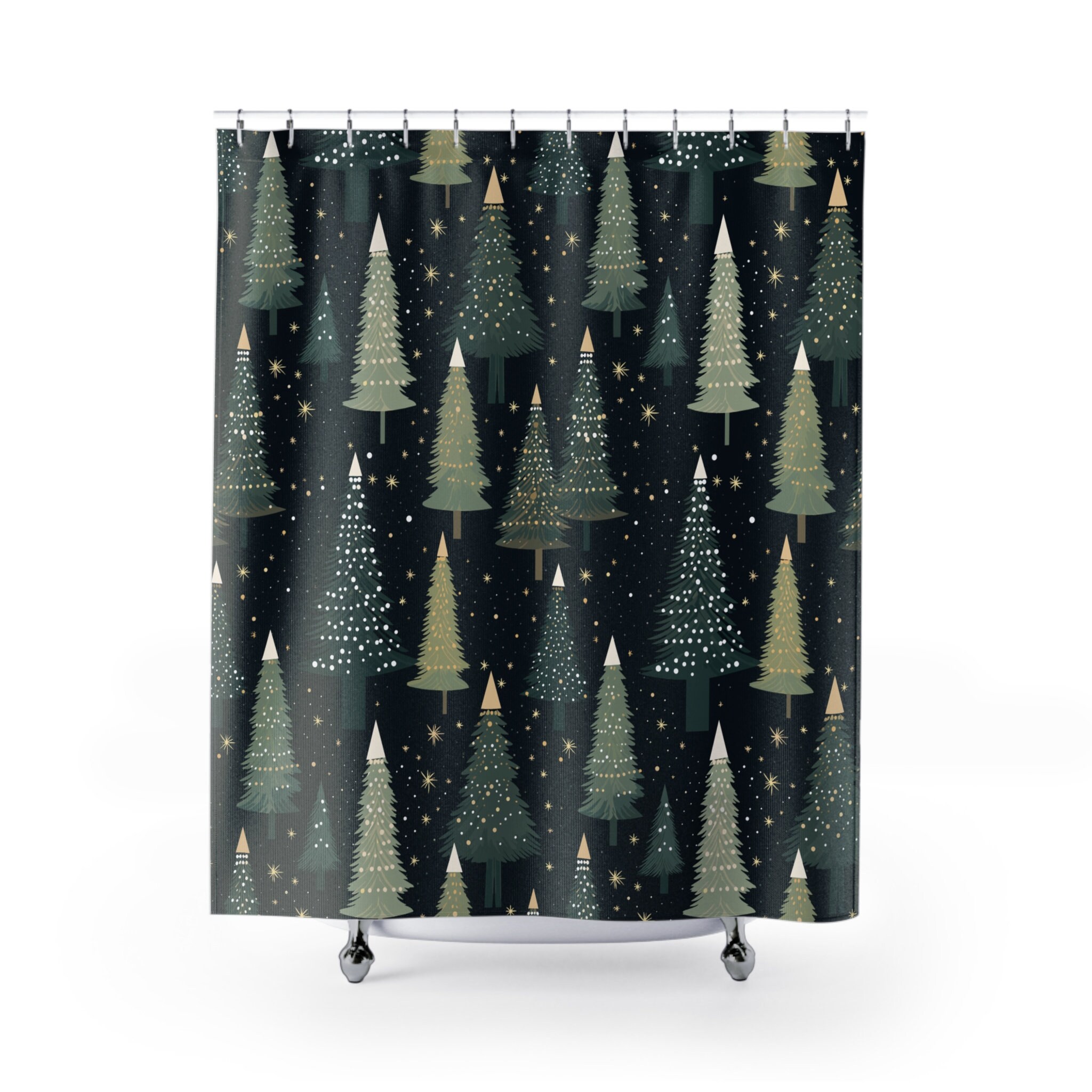 Christmas Trees Shower Curtain Holiday Bathroom Decor Festive Home