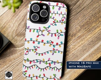 Christmas Lights MagSafe iPhone 14, 15, 16, 17 Air Case Holiday Season Phone Protector Colorful Travel Tough Case iPhone Stocking Stuffer