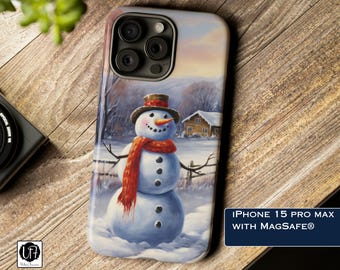 Country Snowman MagSafe iPhone 14, 15, 16, 17 Air Case - Holiday Season Phone Protector Mag Safe Travel Case Festive Winter Tough Cover