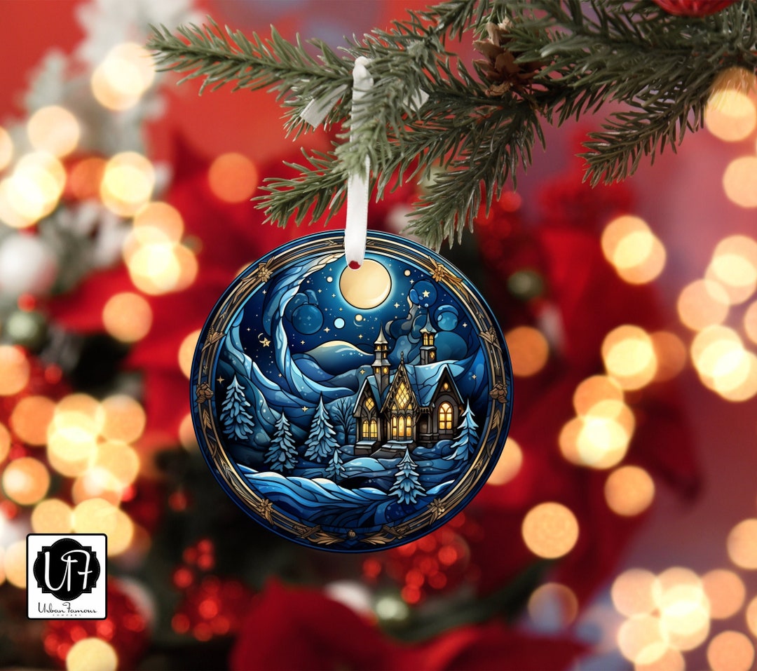 North Pole Christmas Ornament Holiday Decor Faux Stained Glass
