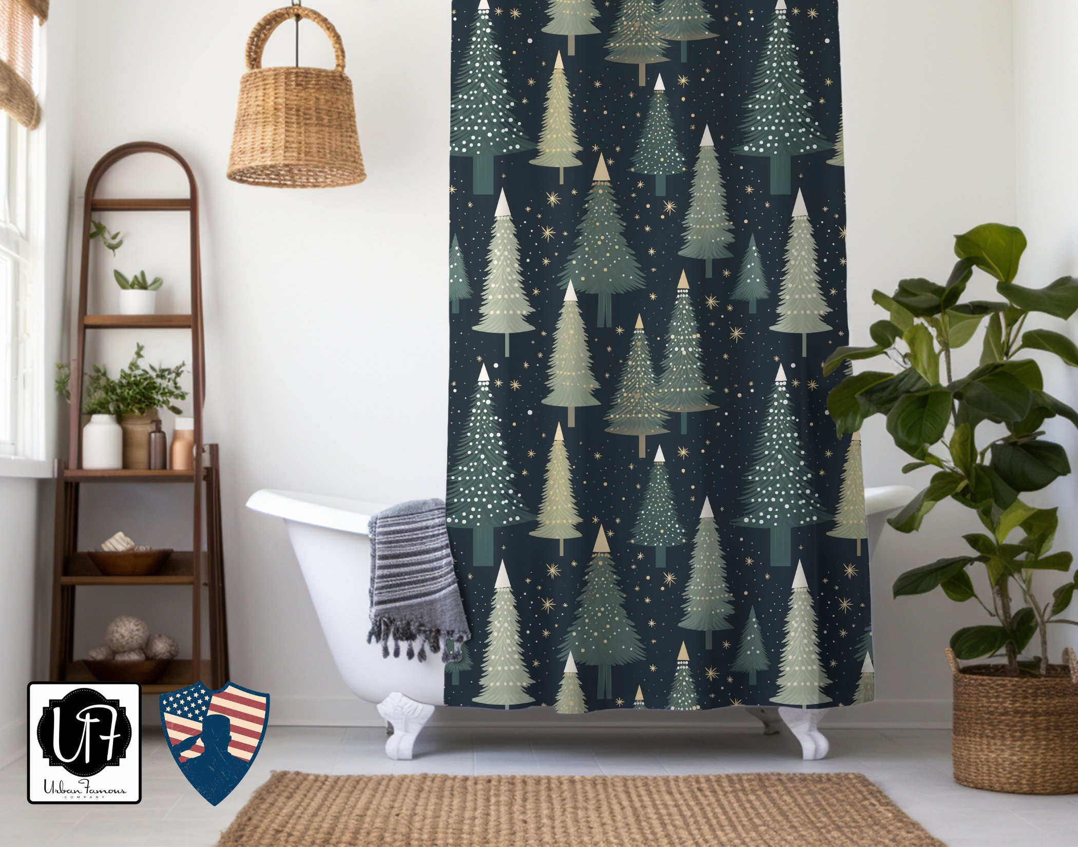 Christmas Trees Shower Curtain Holiday Bathroom Decor Festive Home