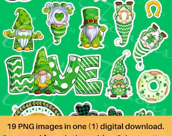 St Patrick's Day Gnomes Sticker Silhouette Lucky Gnomes Cricut St Patrick's Stickers Four Leaf Clover Love St Patrick's Irish Stickers