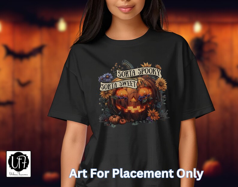 Sorta Sweet Sorta Spooky PNG Halloween Pumpkin and Wildflowers Instant Download for Shirts, Decorating Invitations, Kids Crafts