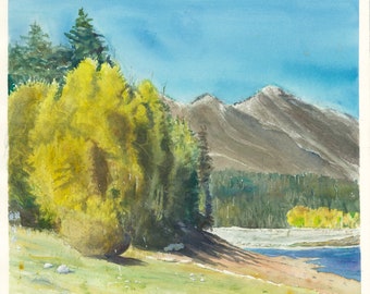 Brilliance at Payson Lakes - Original Watercolor - Yellow Fall Tree Art