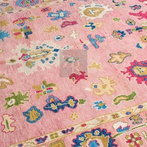 Elegant Hand-Knotted Pink Oushak Rug - Antique-Style Contemporary Design, Available in 4x6, 5x8, 6x9, 8x10, 9x12, 10x14 ft | Living Room Rug