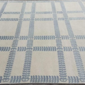 Alfombra Oushak anudada a mano / Alfombra turca vintage de lana beige y azul / Decoración neutra estilo boho para sala de estar / Alfombra oriental tradicional