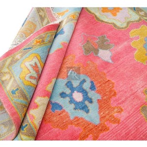 Exquisite Pink Oushak Style Hand-knottet rug, 8x10/9x12/10x14 Vintage Oushak Wool Area Rug for Living Room,  Badroom, Contemporary rug