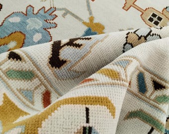 Beige And Multicolored Oushak rug multi size 8x10/9x12/10x14 Hand-knotted Vintage Oushak Wool Area Rug for Living Room, Dining room.