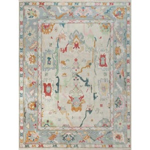 Handmade Knotted Oushak Rug | Vintage Turkish Wool Carpet | Neutral Boho Living Room Decor | Traditional Oriental Carpet