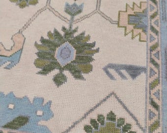 Cream muted colour 9x12 10x14 beige knots Turkish Oushak Rug luxury modern for living room area Rug for bedroom hall kitchen entrywayRug