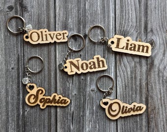 Custom Wooden Name Keychain – Personalized Engraved Keyring – Gift for Him or Her