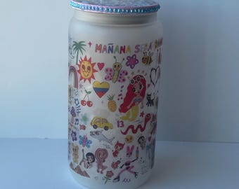 Karol G Mañana Sera Bonito Libbey Glas Tasse, 16oz, mit glitzernden Holzdeckel,