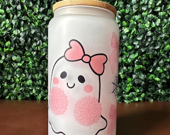 Cheerleader Ghost Thema 16 Unzen Glasbecher mit Strohhalm, Halloween, Herbstthema, Geschenke, Cheerleader-Tasse