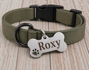Personalisierte Hundemarke mit Knochenmotiv und Gravur: Pfotenabdruck, Edelstahl