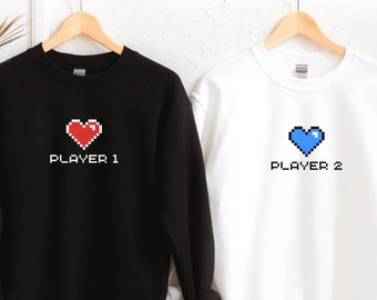 Player 1 Player 2, Gaming Sweatshirt, Gaming Hoodie, Gaming Couple, Gift for Gamers, Couple Sweatshirt, Matching Hoodie, Gamer Birthday Gift