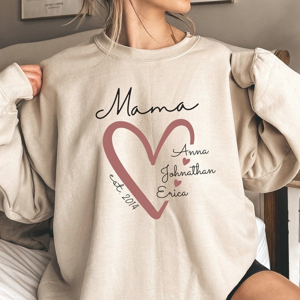 Sweat maman personnalisé avec prénoms d'enfants, sweatshirt maman prénoms personnalisés, pull maman personnalisé, sweat à capuche maman personnalisé, cadeau personnalisé pour maman