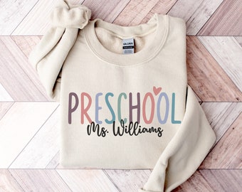 Personalized Preschool Teacher Sweatshirt, Pre-K Sweater, Custom Preschool Teacher Gift, Custom Gift for Preschool Teacher, Preschool Crew