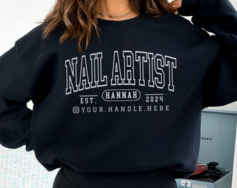 Custom Nail Artist Sweatshirt, Personalized Nail Tech Sweatshirt, Gift for Nail Tech, Nail Artist Gift, Nail Tech Merch, Nail Tech Crewneck