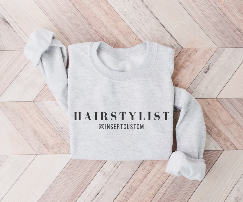 Personalized Hairstylist Sweatshirt, Custom Hairdresser Sweater, Custom Gift for Hairstylist, Cosmetology Grad Gift, Cosmetologist Crewneck Ash Grey