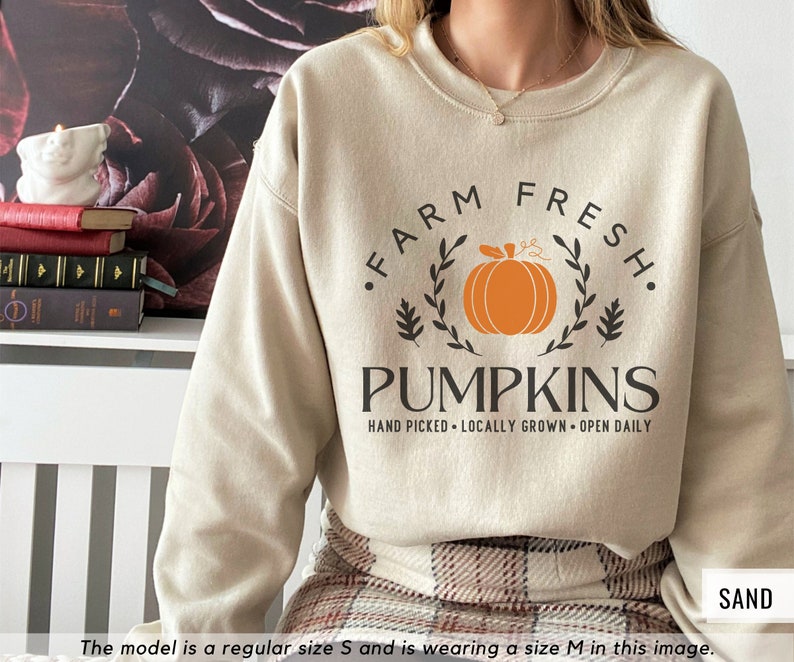 Farm Fresh Pumpkins Sweatshirt, Cute Fall Crewneck, Oversized Fall Sweatshirt, Pumpkin Patch Sweater, Autumn Sweater, Thanksgiving Sweater bild 2