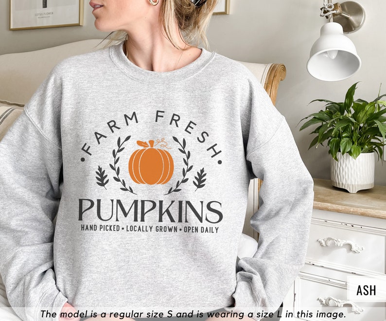 Farm Fresh Pumpkins Sweatshirt, Cute Fall Crewneck, Oversized Fall Sweatshirt, Pumpkin Patch Sweater, Autumn Sweater, Thanksgiving Sweater bild 3