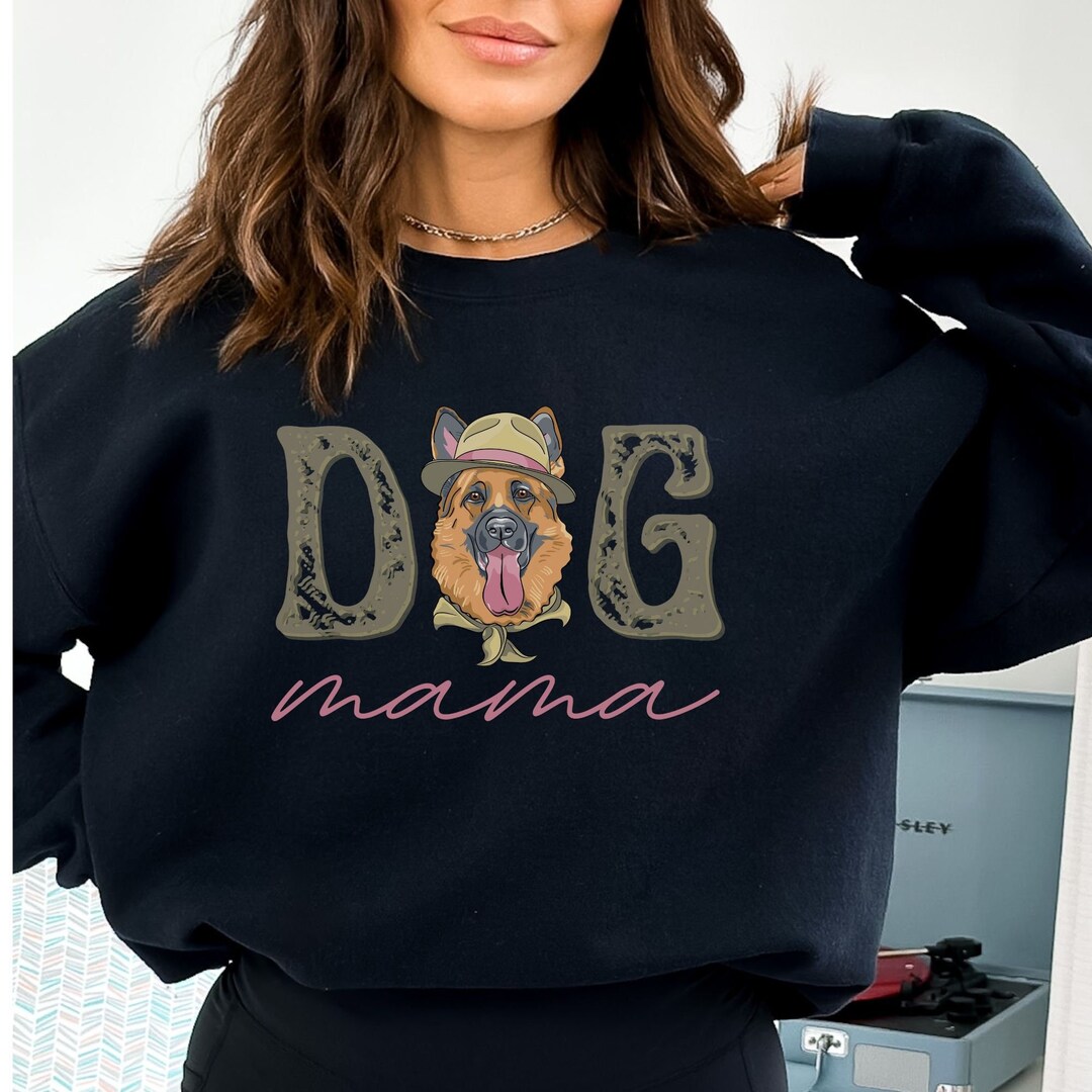 German Shepherd W/ Hat Dog Mama Sweatshirt, German Shepherd Dog Mom
