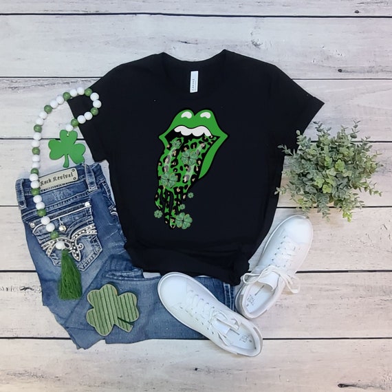 Lips Tongue Green Leopard St Patrick's Day For Women T-Shirt Lips Tongue Green Leopard St Patrick's Day For Women T-Shirt
