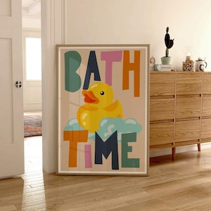 Bath Time Rubber Duck Print Wall Art, Funny Print, Bathroom Toilet Wall Art Poster, Cute Wall Print, Retro Bathroom Print