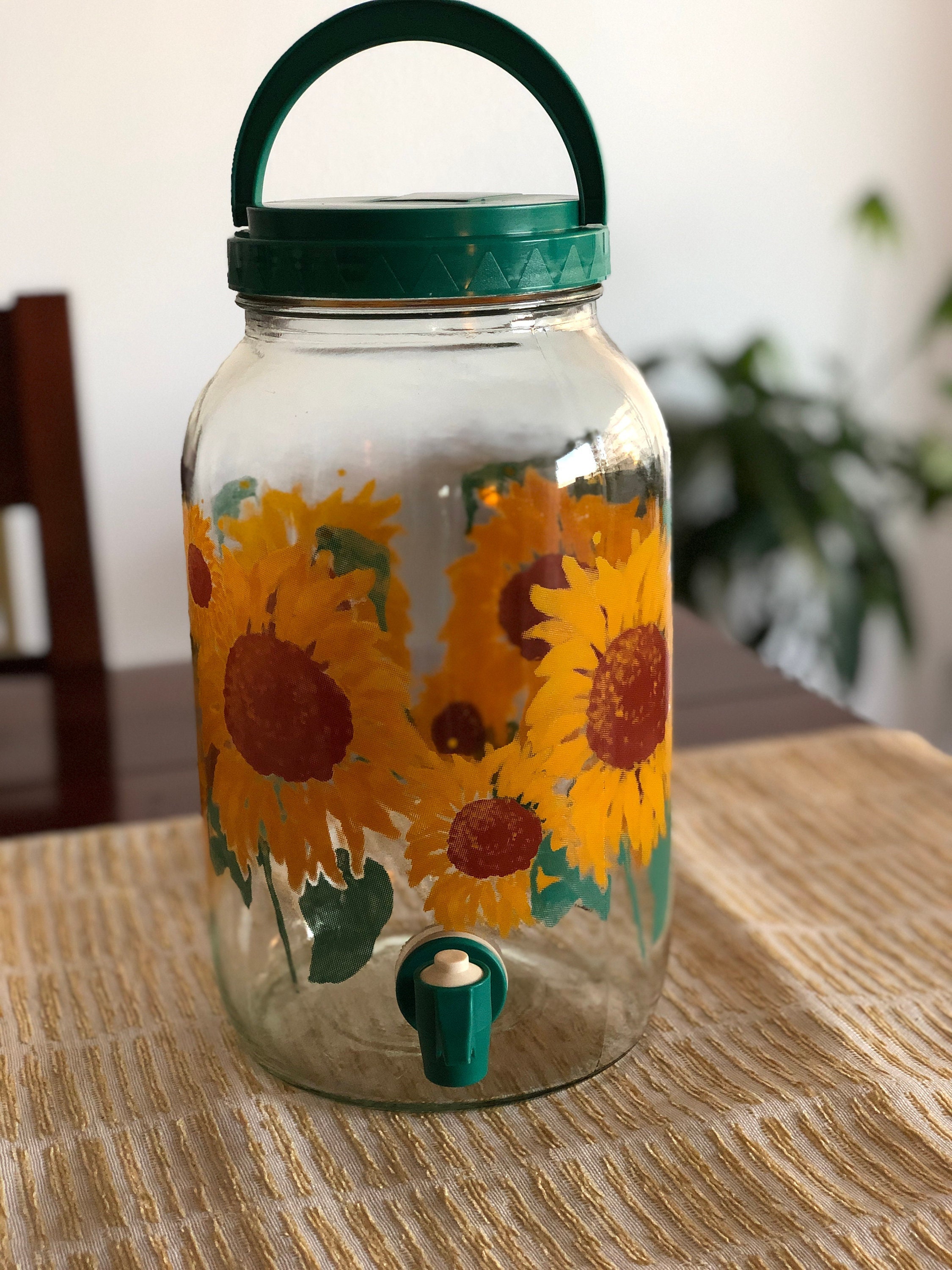 Vintage Glass Floral 1 Gal Sun Tea Jar with Spigot
