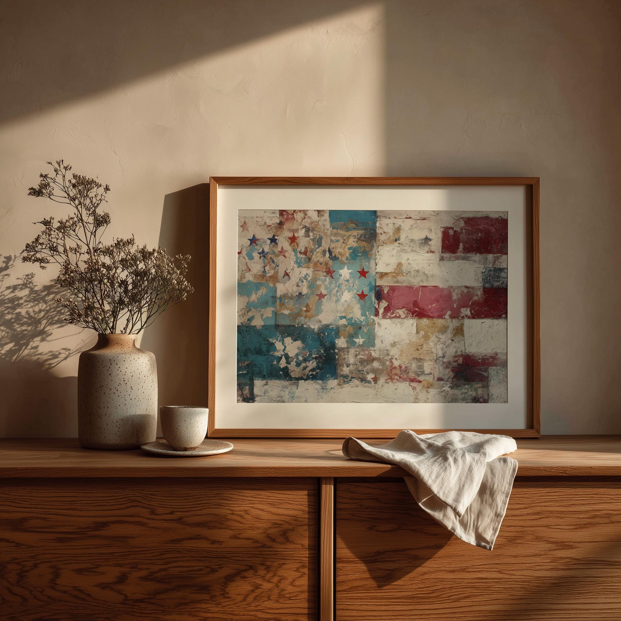 Printable Vintage-inspired American Flag Art - Rustic July 4th Wall ...